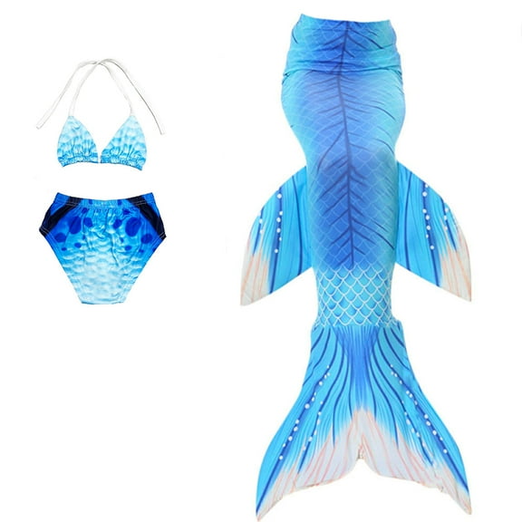 Wenchoice Blue Scales Fish Tail Blue Top 3 Pieces Swimming Suit M(3-4Y)