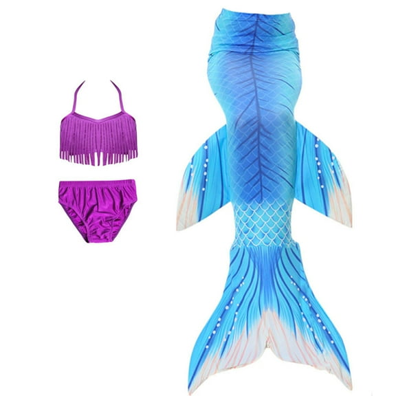 Wenchoice Blue Scales Fish Tail Purple Top 3 Pieces Swimming Suit M(3-4Y)