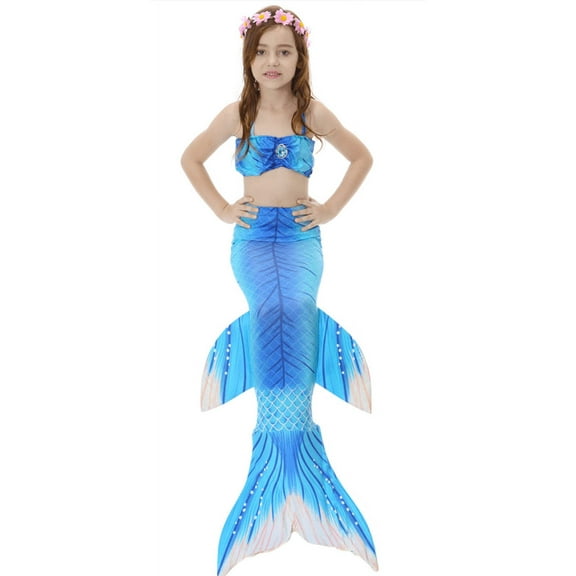 Wenchoice Blue Stripe Fish Tail 3 Pieces Swimming Suit XL(7-8Y)