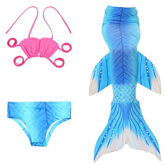 Wenchoice Blue Stripe Fuchsia Shell Fish Tail 3 Pieces Swimming Suit XXL(9-10Y)