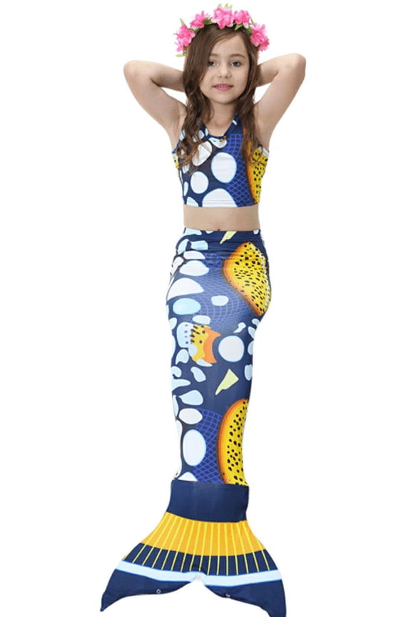 Blue Yellow Mermaid Tail 3 Pieces Swimming Suit 1 L(5-6Y)