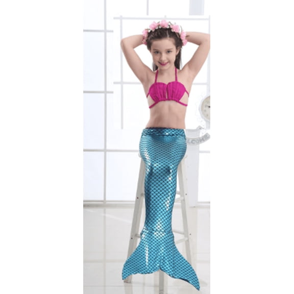 Wenchoice Fuchsia Blue Mermaid Tail 3 Pieces Swimming Suit L(5-6Y)