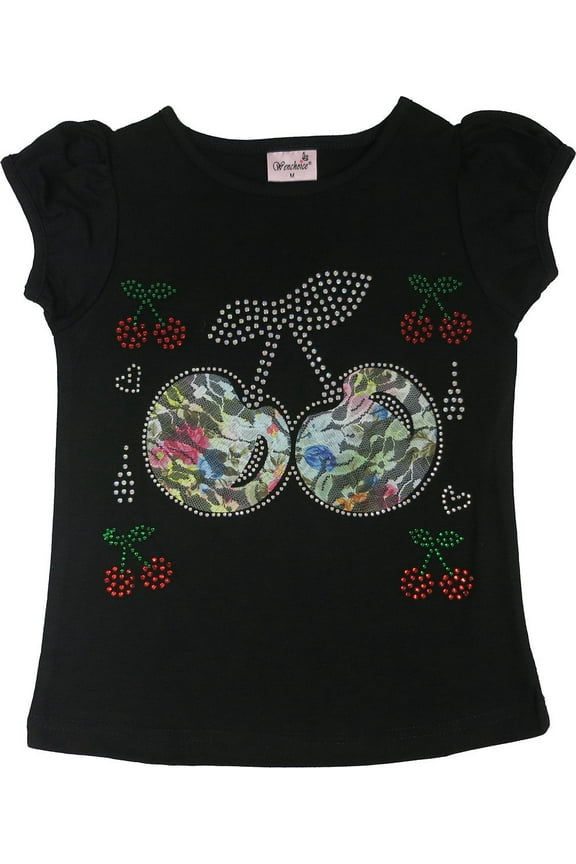 Girl'S Black Lace Cherry Rhinestone Tee S(1T-2T)