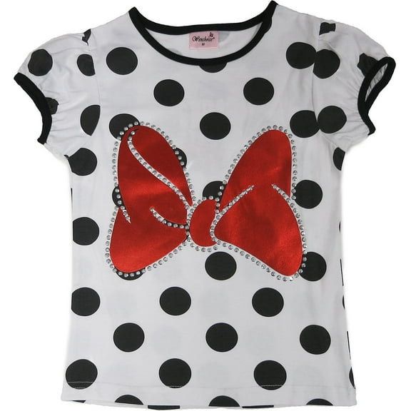Wenchoice Girl'S Black & White Polka Dot Mini Bow Tee L(5T-6T)