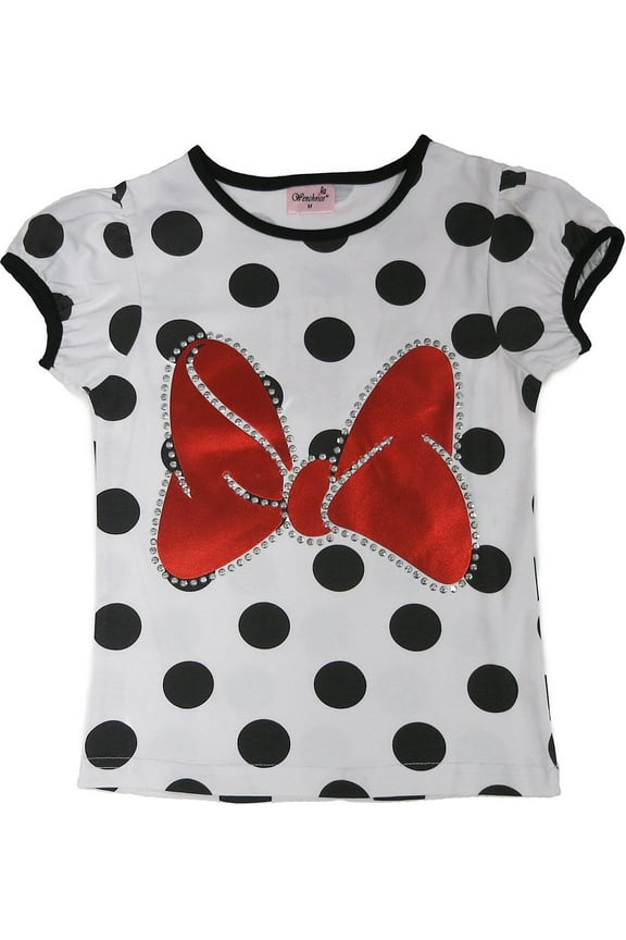 Girl'S Black & White Polka Dot Mini Bow Tee L(5T-6T)