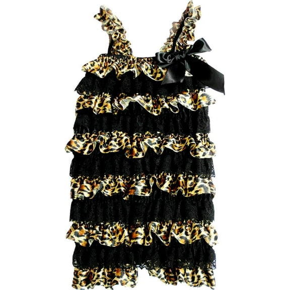 Wenchoice Girl'S Brown Leopard & Black Lace Ruffle Romper S(0-12M)