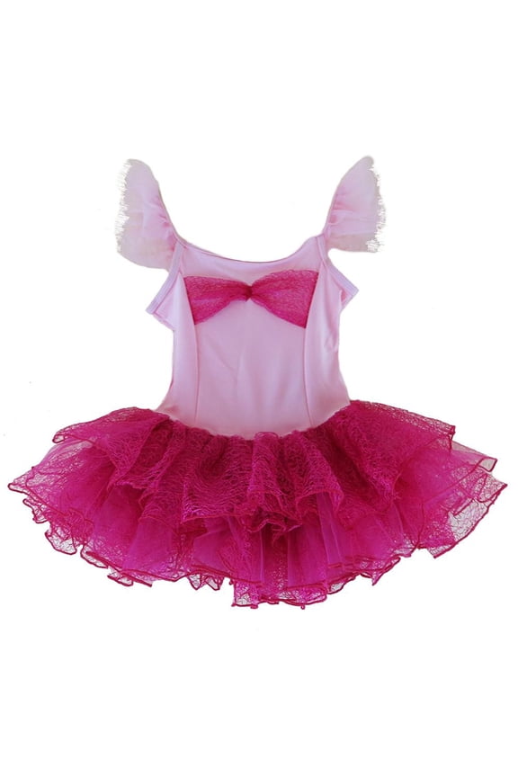 Girl'S Hot Pink Angel-Sleeve Tutu Dress L(5T-6T)