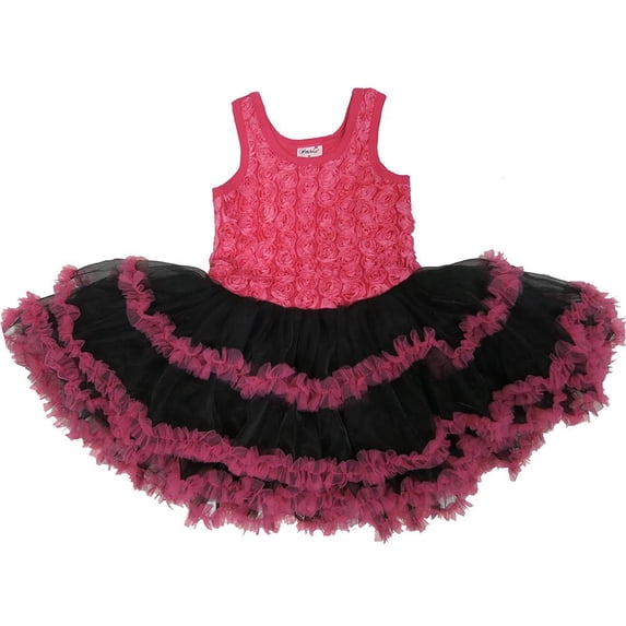 Wenchoice Girl'S Hot Pink & Black Rose Ruffle Dress M(3T-4T)
