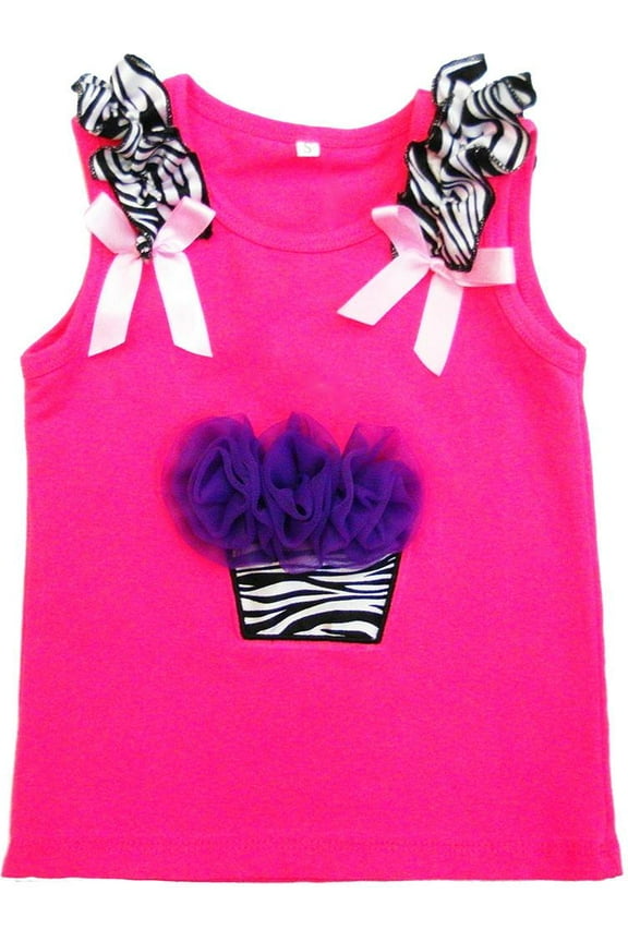 Girl'S Hot Pink Zebra Cupcake Tank S(1T-2T)