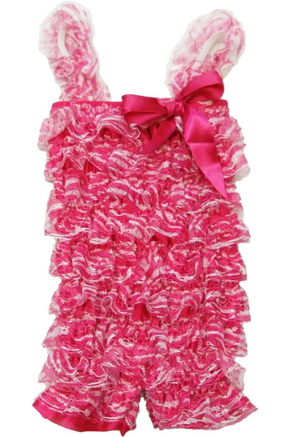 Girl'S Hot Pink Zebra Lace Ruffle Romper S(0-12M)