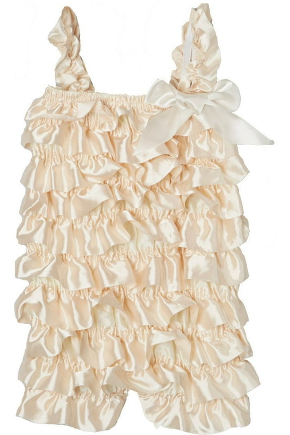 Girl'S Ivory Satin Ruffle Romper M(1T-2T)