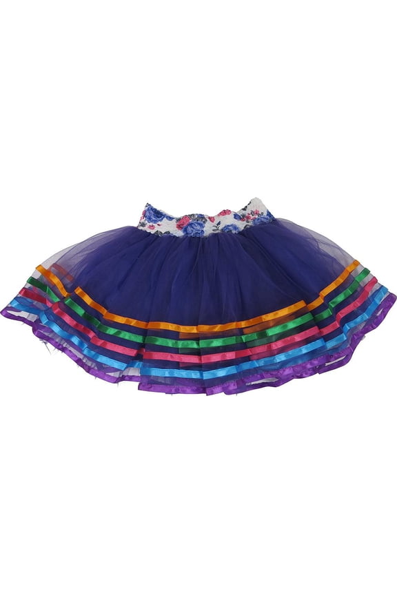 Girl'S Rainbow Striped Ribbon Trim Purple Tutu Skirt M(3T-4T)
