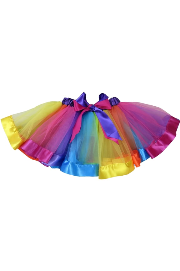Girl'S Rainbow Striped Ribbon Trim Tutu Skirt L(5T-6T)