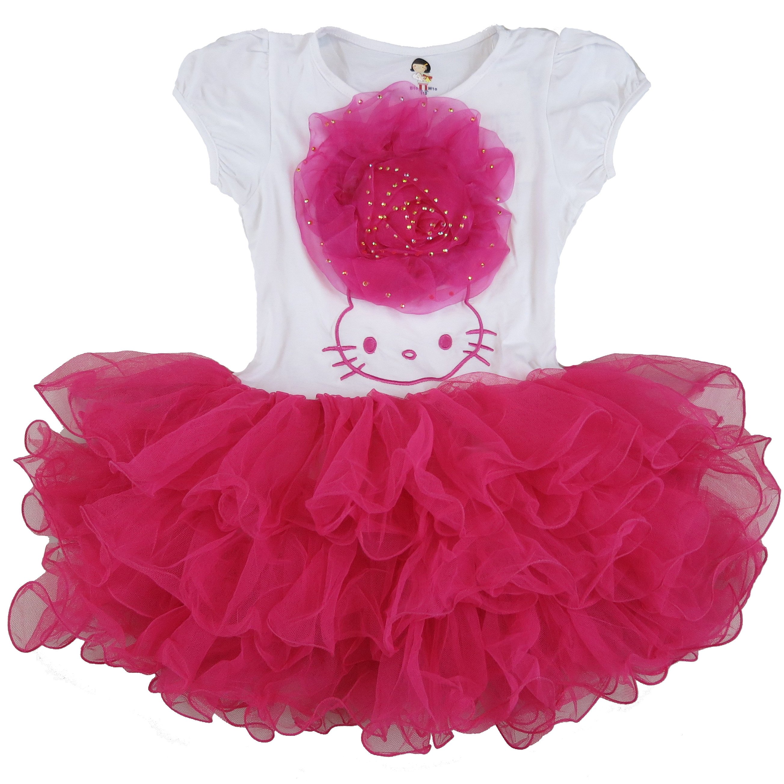 Wenchoice Girl'S White-Hot Pink Kitty Flower Dress M(3T-4T) - image 1 of 1