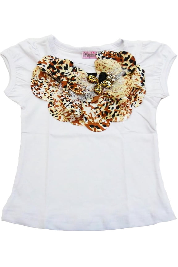 Girl'S White Leopard Bell Short Sleeve Shirt XL(7T-8T)