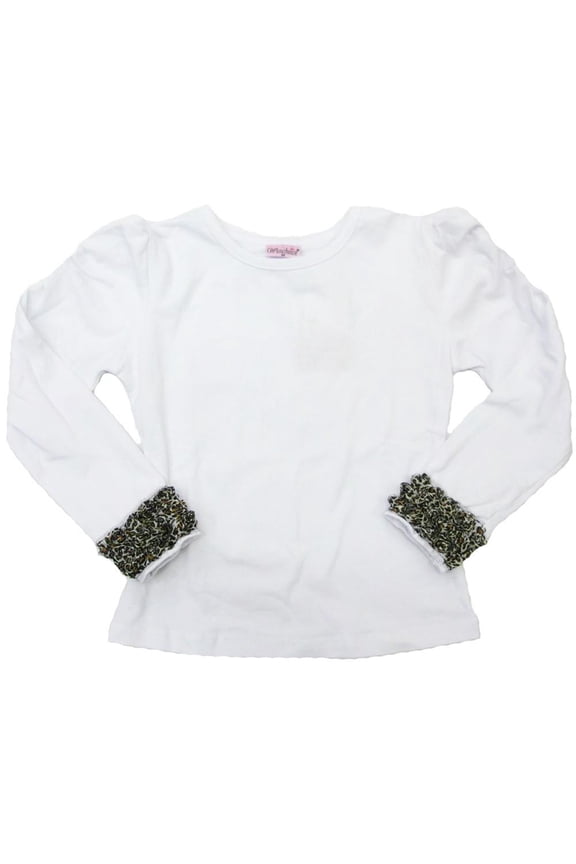 Girl'S White Leopard Flower Long Sleeve Shirt L(5T-6T)