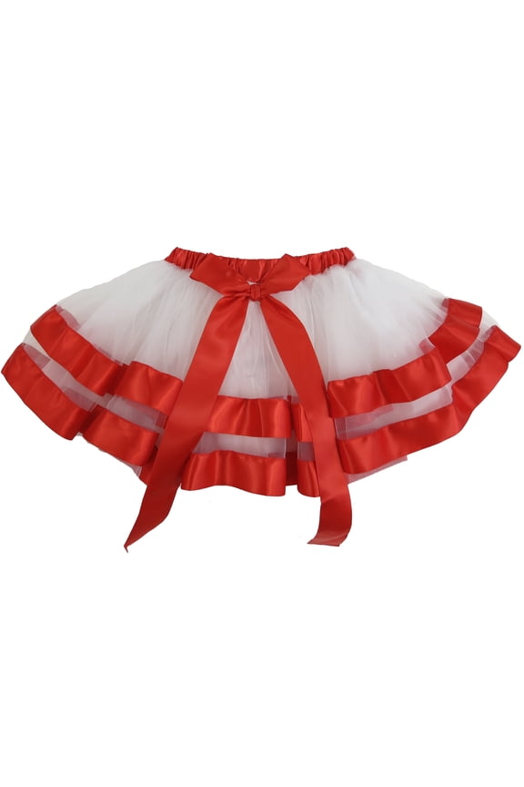 Girl'S White & Red Ribbon-Trim Tutu S(1T-2T)