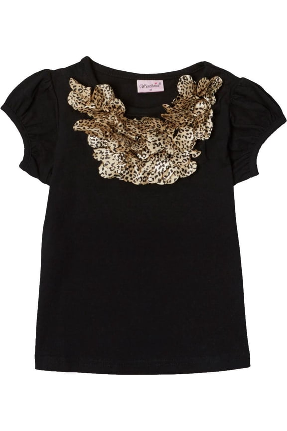 Girl's Black Leopard Ruffle Tee - XL(7T-8T)