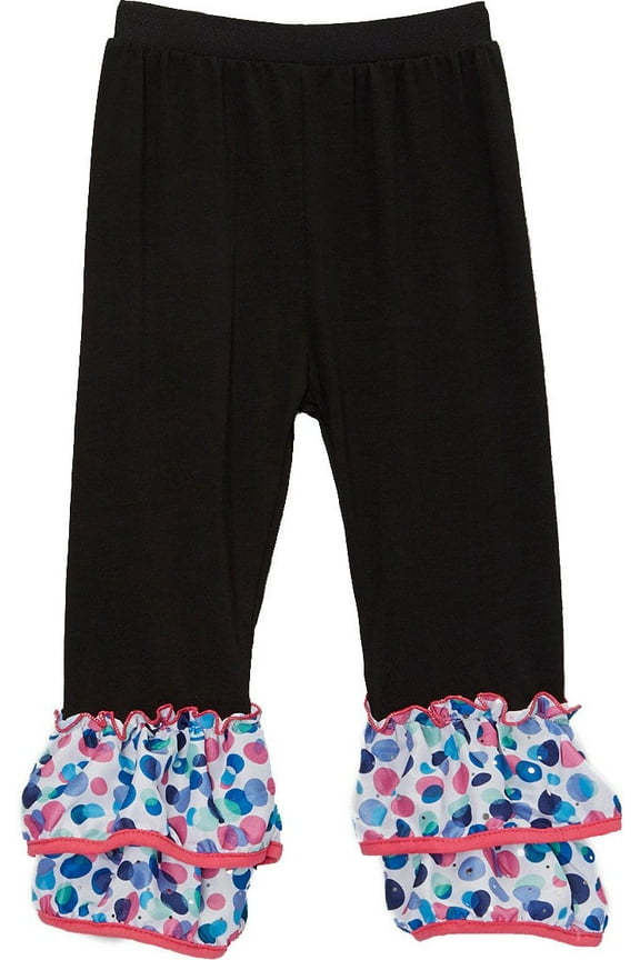 Girl's Black Polka Dot-Trim Leggings - L(5T-6T)