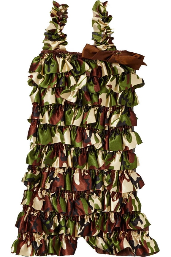 Girl's Camo Satin Ruffle Romper - L(24M-36M)
