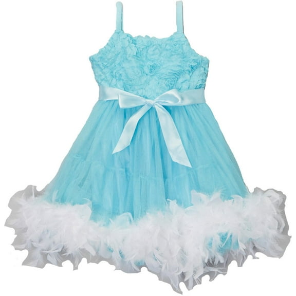 Wenchoice Girl's Frozen Blue Feather Dress L(5T-6T)