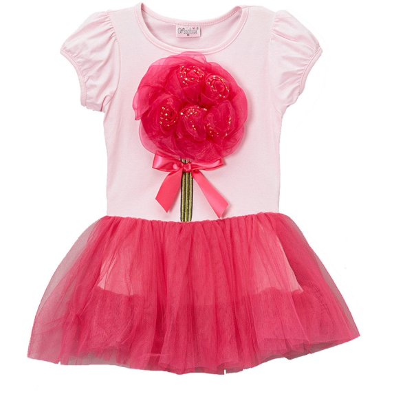 Wenchoice Girl's Hot Pink Flower Tutu Dress L(5T-6T)