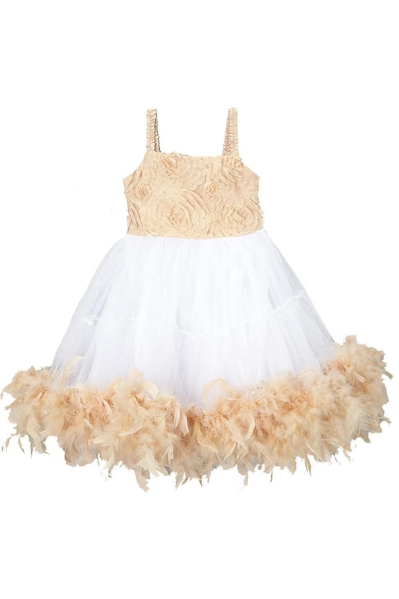 Girl's Ivory & Tan Rosette Dress S(1T-2T)