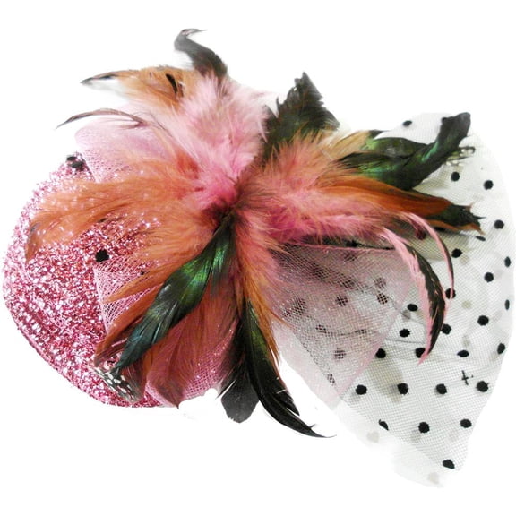 Wenchoice Girl's Pink Feather Flower Veil Glitter Hat Clip One Size