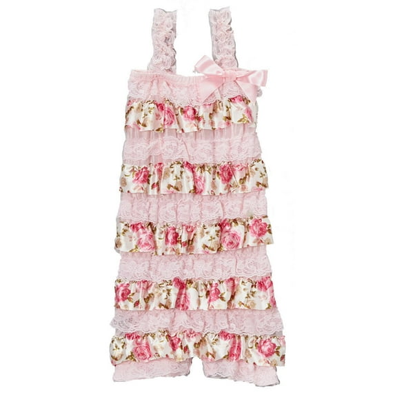 Wenchoice Girl's Pink Flower Ruffle Lace Romper - L(24M-36M)