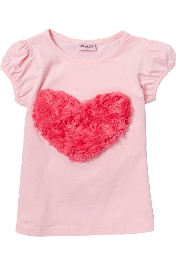 Girl's Pink Rose Heart Tee - XL(7T-8T)