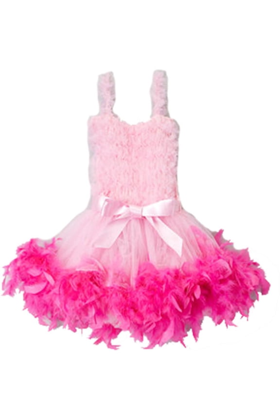 Girl's Pink Ruffle Feather Dress S(1T-2T)