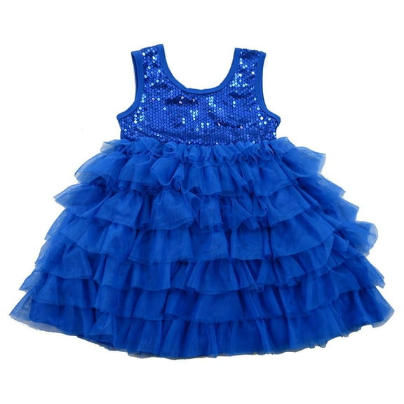 Wenchoice Girl's Royal Blue Sequin Tiered Tutu Dress - M(3T-4T)