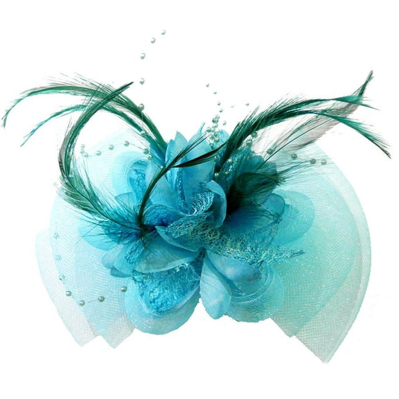 Wenchoice Girl's Turquoise Feather Net Flower Bow Clip One Size