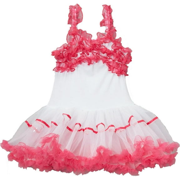 Wenchoice Girl's White & Hot Pink Ruffle Dress XL(7T-8T)
