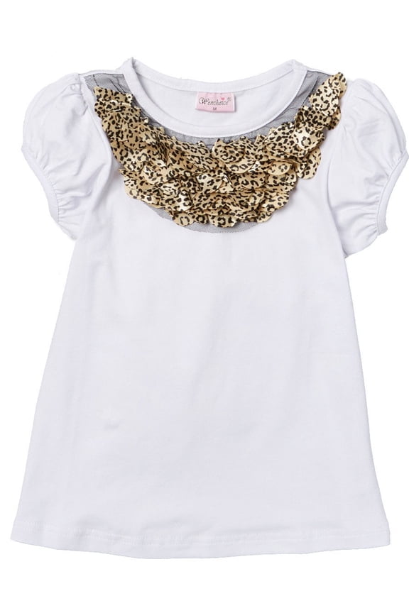 Girl's White Leopard Tee - XL(7T-8T)