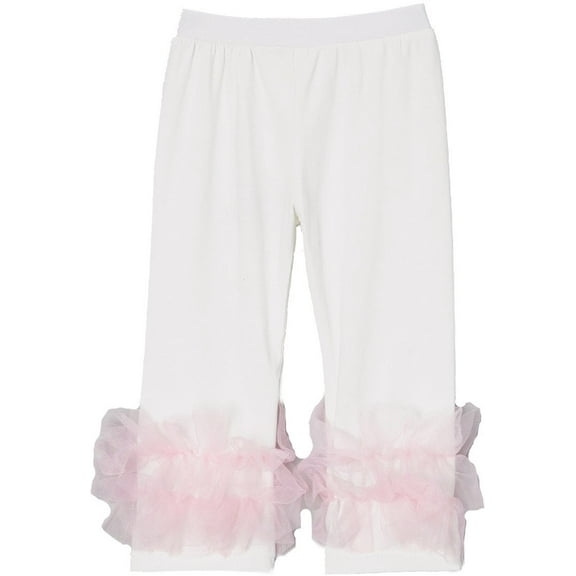 Wenchoice Girl's White & Pink Double Ruffle Leggings - M(3T-4T)
