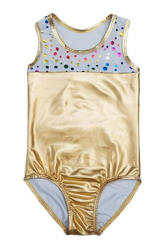 Gold Rainbow Polka Dot T-Back Leotard Girl'S M(3Y-4Y)