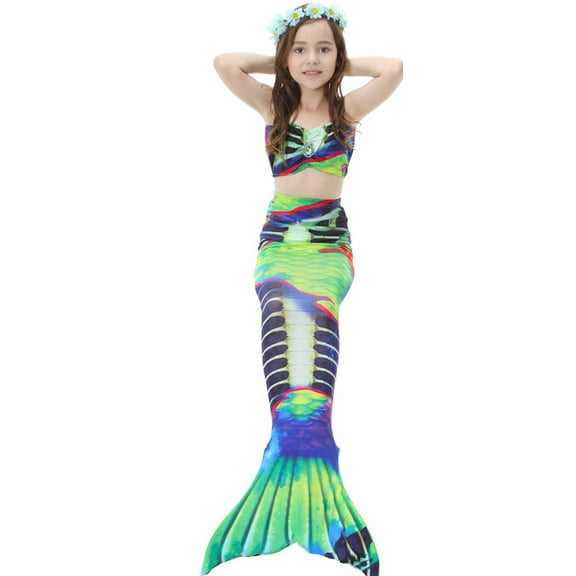 Wenchoice Green Blue Mermaid Tail 3 Pieces Swimming Suit 1 XXL(9-10Y)