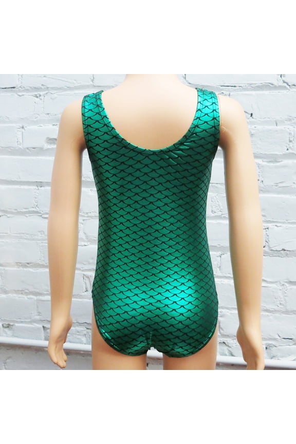 Green Fish Scale Mermaid Tank Leotard Girl'S M(3Y-4Y)