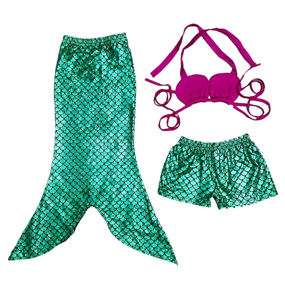 Wenchoice Green Fuchsia Scales Mermaid Tail 3 Pieces Swimming Suit XXL(9-10Y)