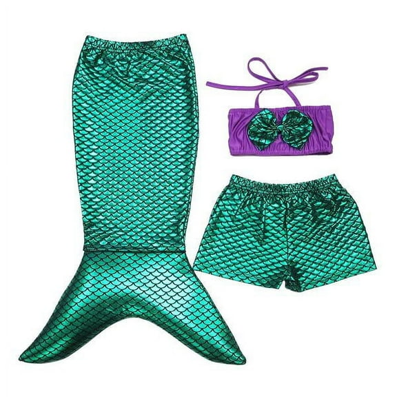 Wenchoice Green & Pink Mermaid Tail Swim Set - Toddler & Girls S(1-2Y)