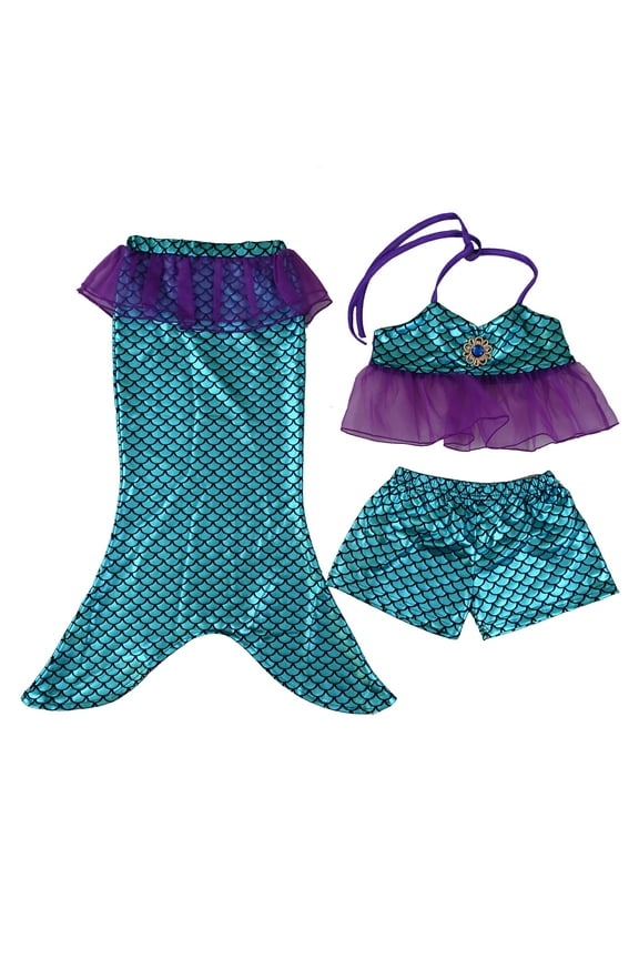 Green & Purple Mermaid Tail Halter Bikini Set Girls M(3Y-4Y)