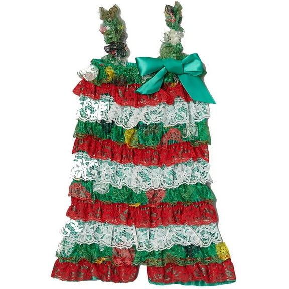 Wenchoice Green & Red Holiday Lace Romper Girl's L(24M-36M)