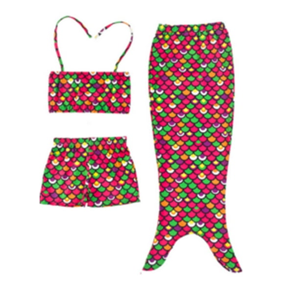 Wenchoice Green Red Scales Mermaid Tail 3 Pieces Swimming Suit S(1-2Y)