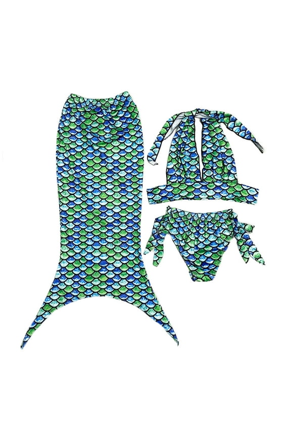Green Scales Mermaid Tail 3 Pieces Swimming Suit M(3-4Y)