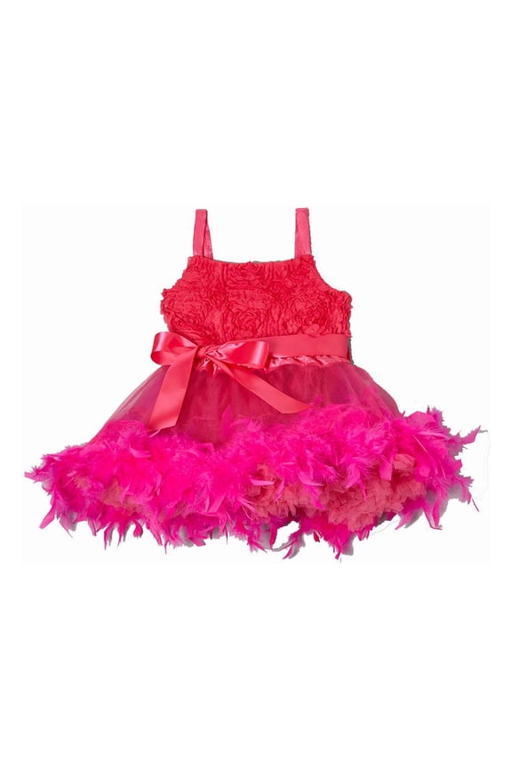 Hot Pink Feather Dress Girl's L(5T-6T)