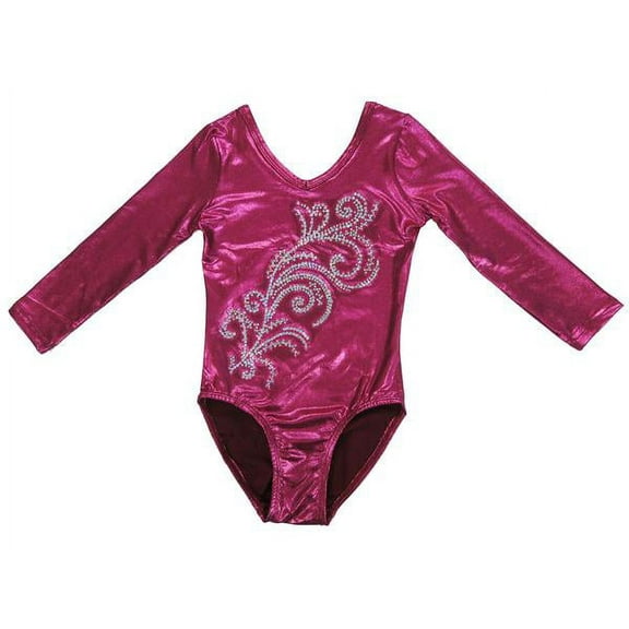 Wenchoice Hot Pink Long Sleeve Rhinestone Competition Leotard Girls S(0-2 Years)