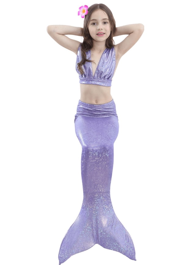 Lavender Shinny Mermaid Tail 3 Pieces Swimming Suit S(1-2Y)