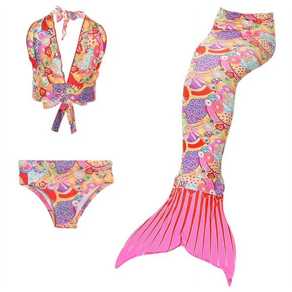 Wenchoice Multicolor Mermaid Fuchsia Tail 3 Pieces Swimming Suit L(5-6Y)