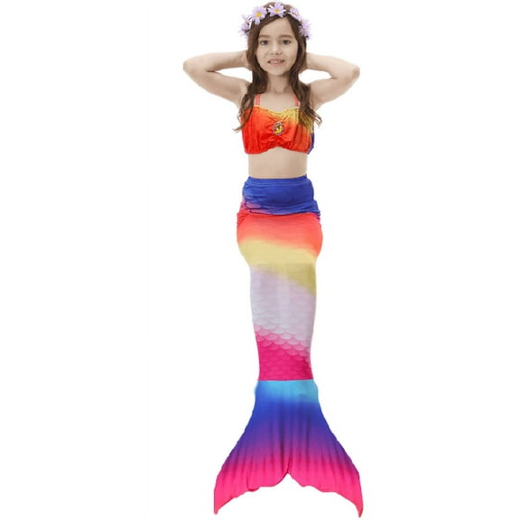 Wenchoice Muticolor Scales Mermaid Tail 3 Pieces Swimming Suit XL(7-8Y)